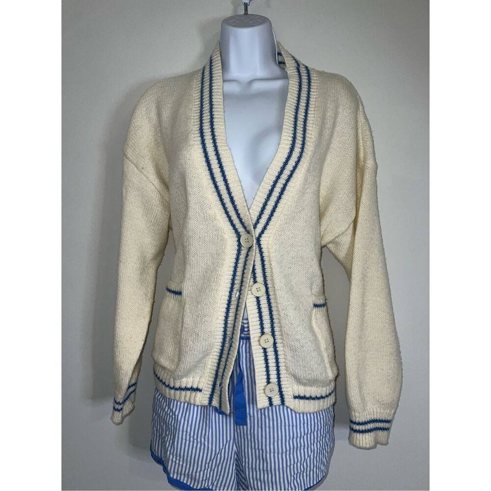Women’s Striped Cream Cardigan Sweater SMALL